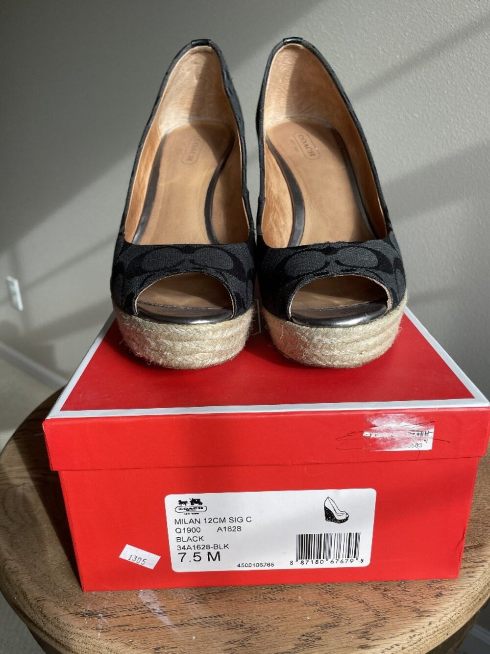 Coach Milan Signature Peep Toe Platform Wedge Black Size 7.5B